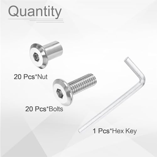 HARFINGTON 20 Set M6x16mm Hex Drive Socket Cap Bolt and M6x12mm Nuts with M4 Hex Wrench, Furniture Connector Bolts and Screws for Furniture Countersunk Belt, Silver - size: M6x16mm, M6x12mm