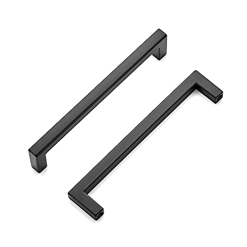 Ravinte Matte Black Cabinet Handles Solid Cabinet Pulls, 5 Inch CC, 10 Pack - color: Black, size: Flat Black 5" Hole Center