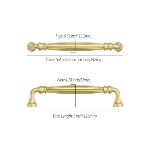 Asidrama 10 Pack 5 inch Brushed Gold Kitchen Cabinet Handles - color: Brushed Gold, size: 5" Hole Center(128mm)