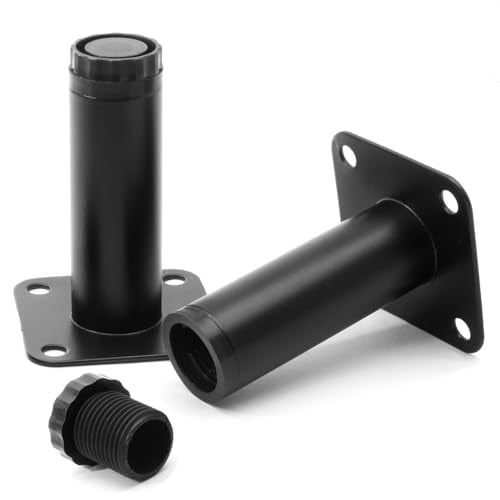 3 Inch Adjustable Steel Furniture Legs 4-Pack 1" Dia (Black) - size: 3 Inch