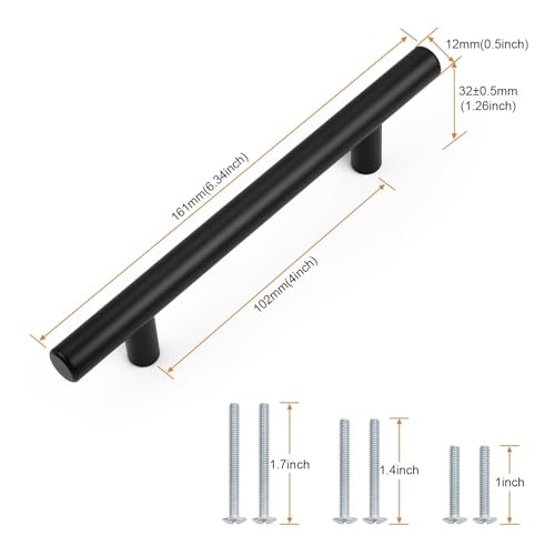 Probrico 30 Pack Hole Centers (102mm) 4inch Matte Black Cabinet Pulls,Hollow Stainless Steel Dresser Drawer Handles,Euro Pull Handle for Kitchen Cabinets 6.34inch Length - size: Center to Center: 4 inch