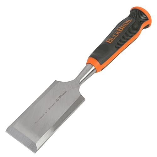 Buck Bros. 74719 Wood Chisel, 2" (50MM) for Carpentry and Wood Working, Resharpenable High Carbon Steel Blade with Non-Slip Handle for Trimming, Shaping, and Detail Work - style: 2 Inch