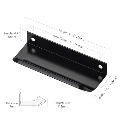 Matte Black Cabinet Handles Finger Edge Pulls 4 Inch CC 10 Pack - color: Matte Black, size: 102mm/4" Overall Length
