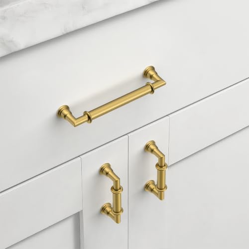 Asidrama 10 Pack 5 Inch(128mm) Vibrant Brushed Moderne Brass Cabinet Pulls Heavy-Duty Solid Kitchen Cabinet Handles Drawer Hardware for Bathrooms Cabinets 2281 - color: Vibrant Brushed Moderne Brass, size: 5" Hole Center