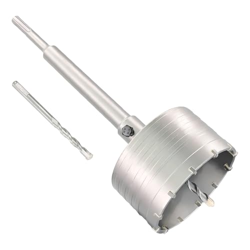 4" Concrete Hole Saw, 102mm Tungsten Steel Core Bit for Cinder Block, Brick, Rock, Plank Walls for Pipes or mini Split Lines, with SDS Plus Shank and 2 Center Positioning Drill Bits. - size: 4"