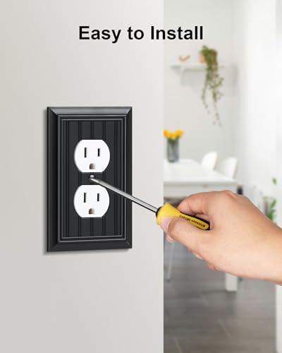 2-Pack Classic Beadboard Natural Bamboo Fiber Duplex Outlet Cover Plate, - color: Black, size: 1 Duplex 2PK