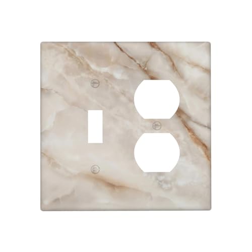 Beige Marble Pattern Light Switch Cover Modern Wall Plate Decorative 2 Gang 1 Toggle 1 Duplex Comb Switch Plates Electrical Outlet Faceplate for Bathroom Kitchen Bedroom 4.6" x 4.5" - size: 2 Gang 1 Toggle 1 Duplex Comb
