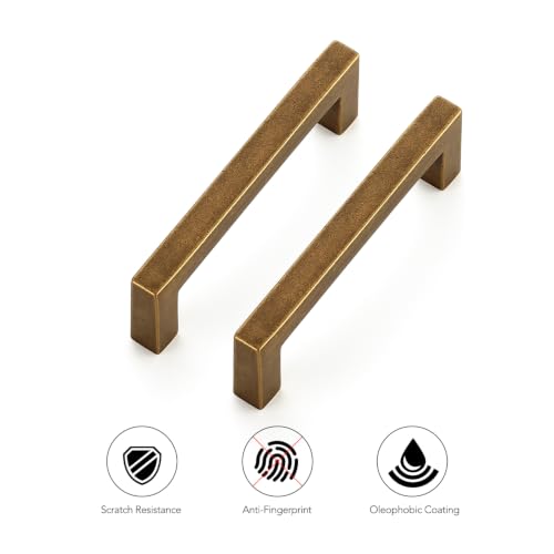 Ravinte Antique Brass Cabinet Handles Solid Cabinet Pulls 3 Inch CC, 5 Pack | Zinc Alloy, Slim Square Bar Grip, Smooth Drawer Pull Feel, Kitchen Cabinet Update, For Cupboards, Dressers, Drawers, Hardware - color: Antique Brass, size: Flat Black 3'' Hole C