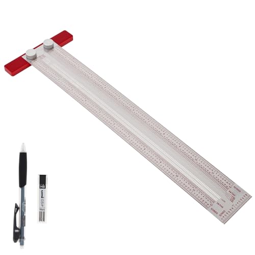 12" Precision Marking T-Rule, Stainless Steel Scribe Line Ruler with Holes for Cutting Sawing, Scribing Ruler Woodworking Marking Tools Carpenter Draft Measuring T-Square with Stops (12 inch) - size: 12 inch