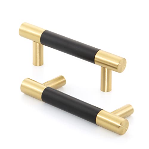 Linkaa 10 Pack丨 3 Inch Cabinet Handles Gold Drawer Pulls with Black Planting, Modern Cabinet Pulls for Kitchen Bathroom Cupboard,Brass Bar Pulls Kitchen Hardware（ 3 inch (76 mm)，Solid Brass） - size: 76 mm