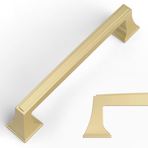 Amerdeco 10 Pack Brushed Gold Cabinet Pulls 5 Inch(128mm) Hole Center Cabinet Hardware Kitchen Cabinet Handles for Bathroom Brass Drawer Pulls Dresser Pulls ZH0010 - color: Brushed Gold, size: 5"/128MM Hole Center
