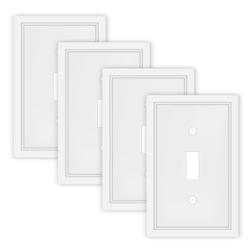 4 Pack White Decorative Single Toggle Light Switch Cover Plate - size: 1 Gang Single Toggle