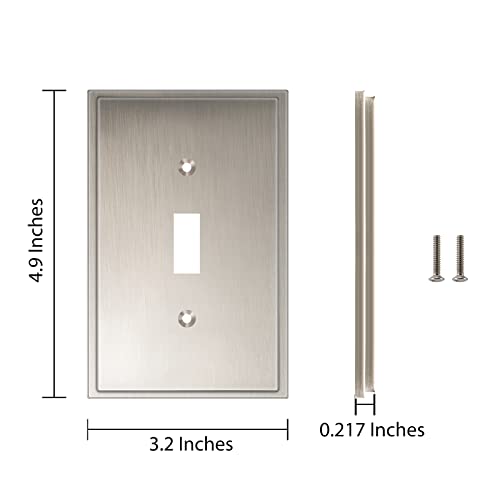 Henne Bery Soft Modern Decorative Wall Plate Switch Plate Outlet Cover (Single Toggle 2PK, Satin Nickel) - style: Single Toggle 2PK