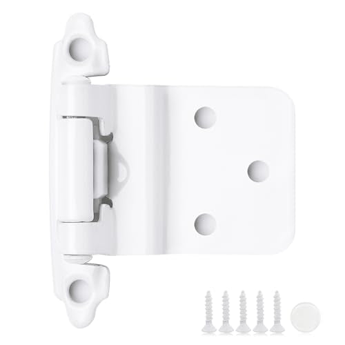 4 Pack 2 Pair White Cabinet Hinges, 3/8" Inset Semi-Concealed Hinges - color: White, size: 3/8" Inset