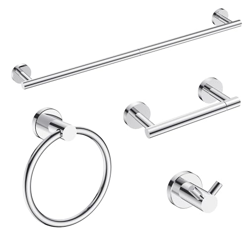 FORIOUS Bathroom Accessories, 4-Piece Bathroom Hardware Set - 24" Towel Bar - color: Chrome