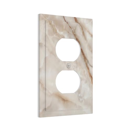 Beige Marble Pattern Outlet Covers Light Switch Cover Modern Wall Plate Decorative Duplex Receptacle Switch Plates Electrical Outlet Faceplate for Bathroom Kitchen Bedroom 5" x 3" - size: Duplex Outlet Covers