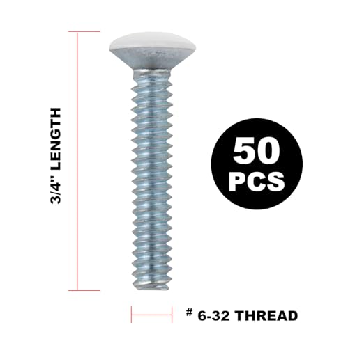 Henne Bery 3/4" Long 6-32 Thread, Oval Head Milled Slot Replacement Wall Plate Screws, 50 Pack, White - color: White, size: 3/4",50 Pack