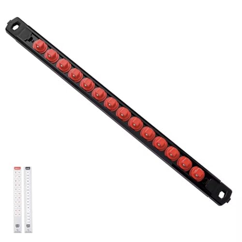 Reniteco Magnetic Socket Organizer, 3/8-Inch Drive ABS Sockets Rail, Heavy Duty Sockets Holder, Socket Rack Kit 3/8-Inch x 14 Clips - color: Red, size: 3/8" DR