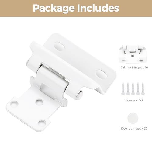 30 Pack 15 Pair White Cabinet Hinges, 1/2" Semi Wrap Kitchen Hinges - color: White, size: 1/2" Semi Wrap