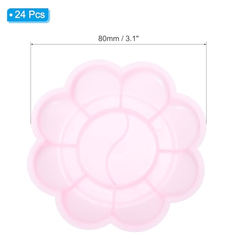 PATIKIL 24Pcs Paint Tray Palette, 3.1"/8cm Painting Palette Plastic Palette Flower Shape for Watercolor Gouache Painting Art Craft DIY Project, Pink - color: Pink