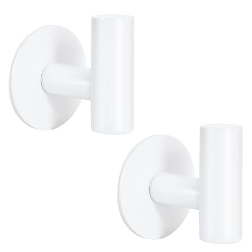 Vuzvuv White Adhesive Stainless Steel Self-Adhesive Towel Hook (2-Pack) | SUS304, Self-Adhesive, Heavy Duty, Waterproof, Wall Hooks for Towel Coat Robe in Bathroom Kitchen Hotel - color: White-2 Pcs