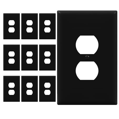 ENERLITES 10 Pack Oversized Duplex Outlet Covers, Jumbo Wall Plate, Black - color: Black, size: Over-Size