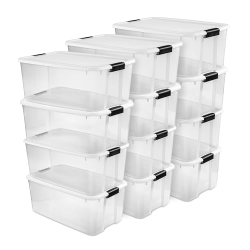 Sterilite Ultra Latch Box with Lids for Home and Office, 116 Quart, 12-Pack | Heavy-Duty and Stackable Plastic Containers with Latches for Closet, Cabinet, Bedroom, Bathroom and Dorm Room Organization - size: 116 Quart