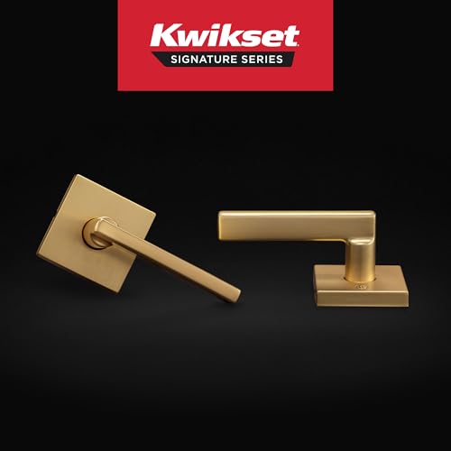 Kwikset 720HFLSQT-4 Halifax Lever with Square Rose Passage Door Lock with 6AL Latch and RCS Strike Satin Brass Finish - color: Satin Brass, size: 1 Pack