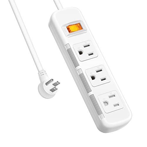 Flat Plug Power Strip Surge Protector 3 Outlets, Extension Cord 3 ft 3 Prong, 300J, 10A/1250W, Overload Protection Switch, Plug Strip for Home Office, Child Safety Slide Outlet Covers - style: 3ft/Ordinary Flat Plug