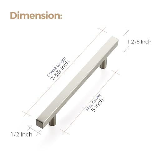 Ravinte Square Cabinet Handles, 15 Pack, 5" Hole Centers, Brushed Nickel - color: Brushed Nickel, size: 5 inch hole center