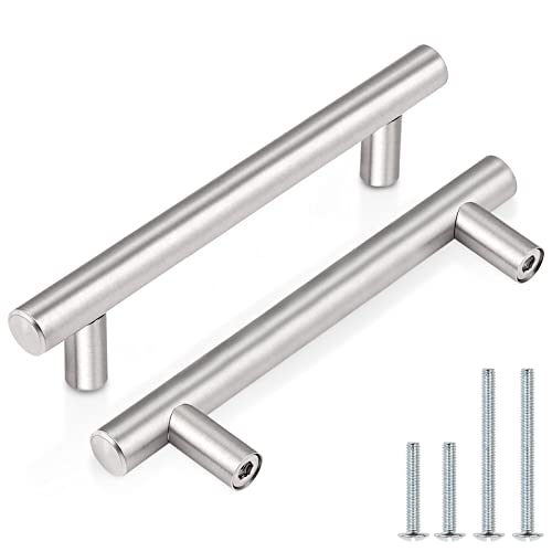 Probrico 5 Pack|3-1/2 Inch Modern Cabinet Pulls Satin Nickel, Stainless Steel Cabinet Handles Drawer Dresser Pull for Kitchen Cupboard Wardrobe Closet Vanity, 6 Inch Total Length - color: Brushed Nickel, size: hole center 3-1/2"