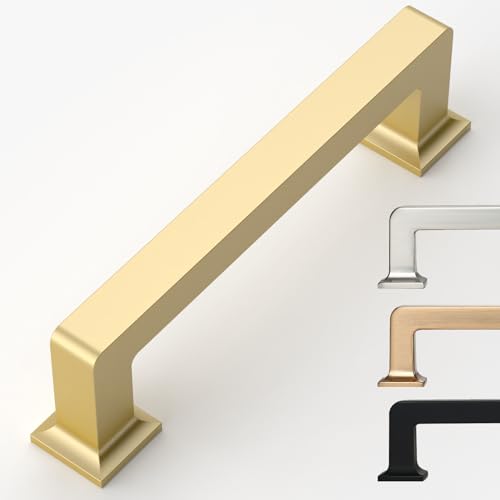 9BUILD 10 Pack 3.75 Inch Brushed Gold Cabinet Pulls,Kitchen Hardware - color: Brushed Gold, size: 3.75"/96MM Hole Center