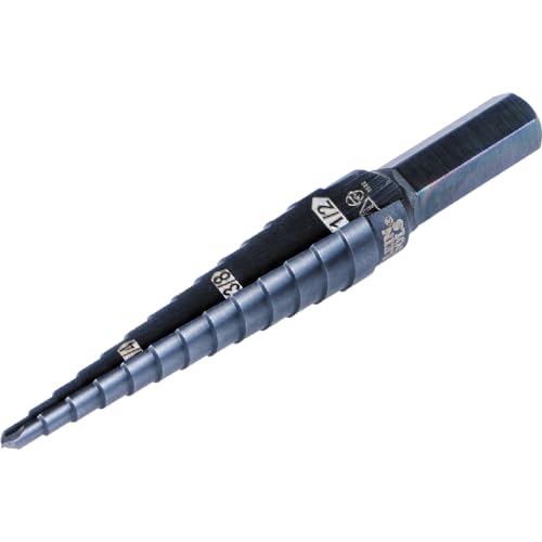 Klein Tools KTSB01 Step Drill Bit Double-Fluted #1, 1/8 to 1/2-Inch with Easy-to-Read Markings and Targets, 3/8-Inch Hex Shank - size: 1/8 to 1/2-Inch, style: Standard