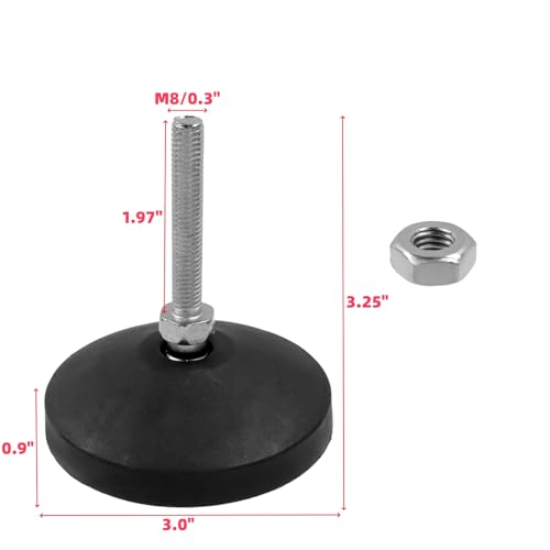M8 Leveling Feet 880 Lb Capacity, 3.25 Inches Height - 3 Inches Base, 4Pcs - color: Black, size: D80xM8xH50mm