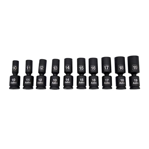 Astro Tools 78344M 10pc 3/8" Drive Mid-Length Pinless Universal Impact Sockets - Metric - size: 3/8" - No skips - 10-19mm Mid-Length