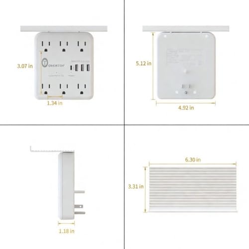 Overtop Power Charger with Shelf,Wall Outlet Extender,Surge Protector 1800J - color: Off White-6AC