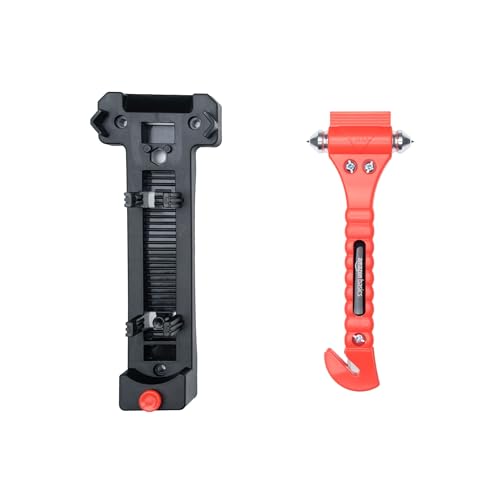 Amazon Basics Emergency Escape Tool, Window Breaker and Seatbelt Cutter, Car Safety Hammer with Protective Bracket, Bright Orange, 2 Pack, SW-835
