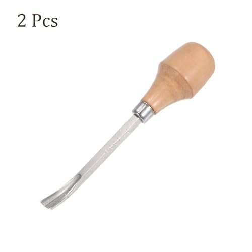 2pcs Wood Carving Knife - [9mm] 45# Carbon Steel Chisel Curved Half-round Tip Head Engraving Cutting Blade Wood Handle Whittling knives for Woodworking Sculpture Use, 5" Long