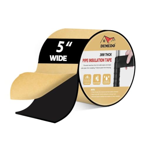DEMEDO Pipe Insulation Tape, Pipe Wrap Insulation Foam Tape Self Adhesive, Outdoor Water Pipe Insulation Roll for HVAC, AC Line Insulation, 5 inch x 16.5 FT Heat Tape for Water Pipe, Black - style: 5" wide x 1/8" thick x 16.5ft long