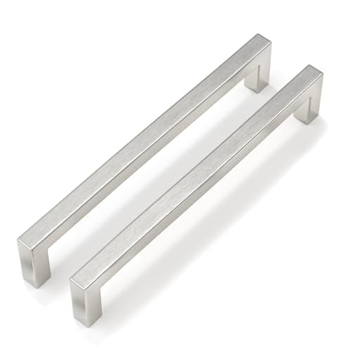 Goldenwarm Brushed Nickel Cabinet Pulls 20 Pack 7-1/2 Inch, Square Drawer Handles, Stainless Steel, Screws Included, Silver Kitchen Hardware for Cupboard Closet Furniture Upgrade - size: 7-1/2In(192MM) Hole Centers