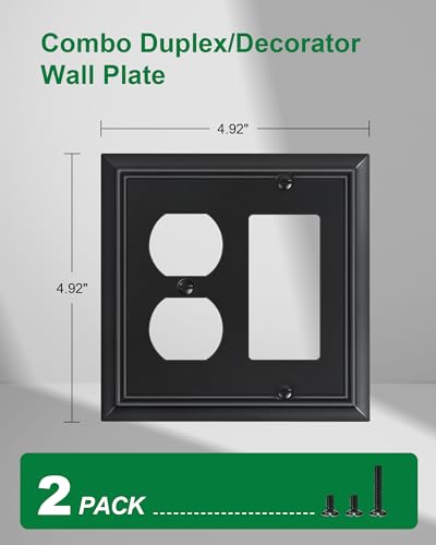 2-Pack Natural Bamboo Fiber Combo Duplex/Decorator Outlet Cover Plate - color: Matte Black, size: 1 Duplex/1 Decorator 2PK