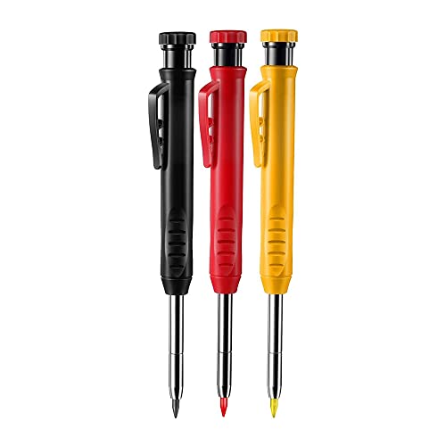 Mechanical Carpenter Pencils Set with Marker Refills and Carbide Scriber Tool, Solid Deep Hole Woodworking Pencils Marker Marking Tools with Built in Sharpener for Architect Construction - A