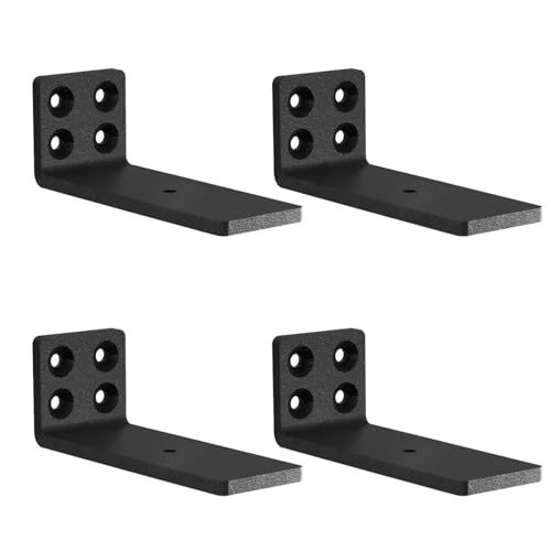 MLOQI 4 Pack Floating Shelf Bracket Heavy Duty, Hidden Shelf Brackets 5mm Thick L Brackets for Shelves up to 50 KG (Black 10cm)