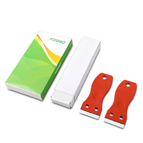 FOSHIO 2PCS Plastic Razor Blade Scraper Tool and 100PCS Plastic Blades for Gasket Remover, Sticker Remover, Labels Decal and Adhesive Remover for Windows and Glass (Red) - color: Red