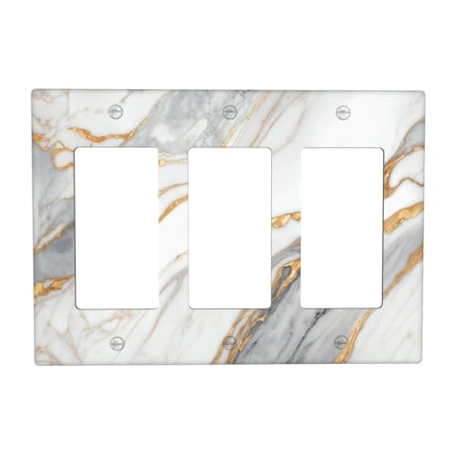 White Gray Gold Marble Light Switch Cover Decorative Wall Plate - color: 3 Gang Triple Rocker