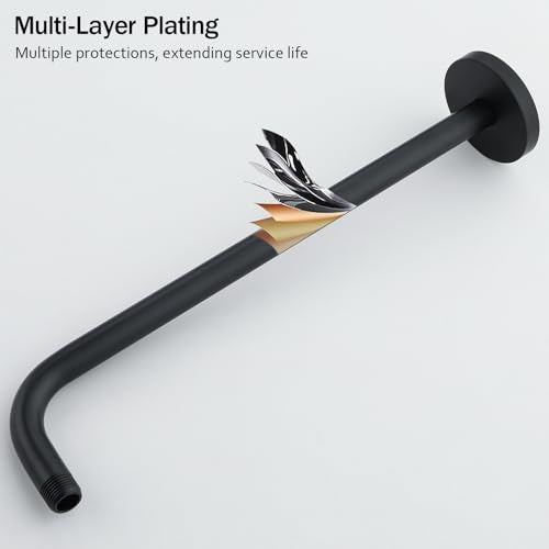 RANDOM 16 Inch Shower Arm with Flange,Stainless Steel 90 Degree Rain Shower Head Extension Arm,Wall-Mounted Shower Head Arm for Fixed Shower Head,Matte Black.RD91018-16MB - color: 16″ Matte Black(Round Flange)
