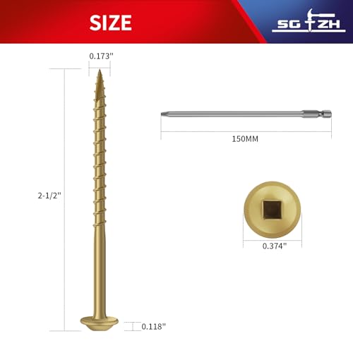 Pocket Hole Screws #8 x 2-1/2" (206Pcs) 2lb. Carbon Steel, Tan, Washer Head, Coarse Thread, Square Drive,150MM Drive Bit Included - color: Tan, size: #8 x 2-1/2"