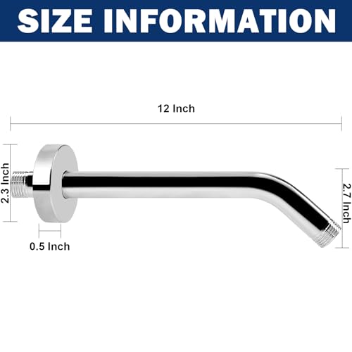 NearMoon Shower Arm with Flange, Made of 304 Stainless Steel Shower Extension Extender Pipe, Wall-Mounted for Fixed Bathroom Showerhead, Never Rust (12 Inch, Chrome Finish) - color: Chrome Finish, size: 12 Inch