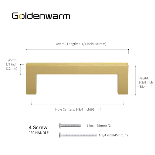 Goldenwarm 10 Pack 3.75 Inch Gold Cabinet Handles Brushed Gold Cabinet Pull - color: Gold, size: 3-3/4in Hole Centers