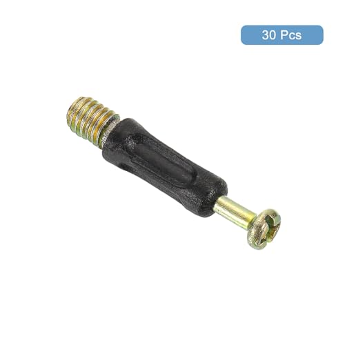uxcell 30Pcs 35mm Furniture Connecting Fittings, Thread Bolts Dowels Screws, Metal Dowel Fitting Fasteners for Cabinet Drawer and Wardrobe Furniture, Black - size: 35mm